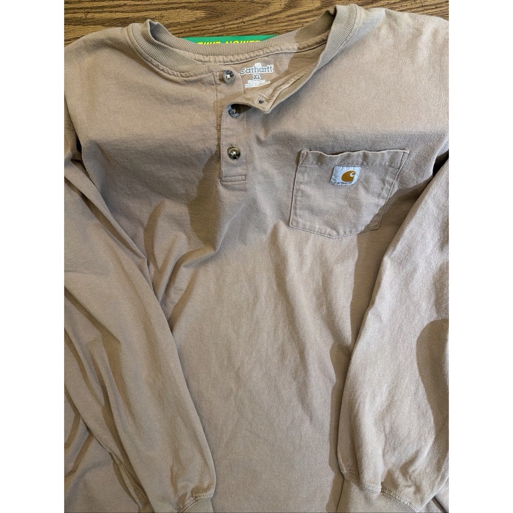Carhartt Pocket Henley Long Sleeve Shirt Tan Mens XL Khaki Cotton Tee